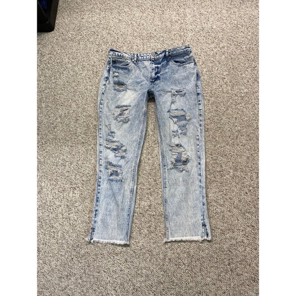 13/30 Kancan Collie High Rise Mom Jeans Ripped Distressed Raw Fray Slit Hem - Picture 1 of 7